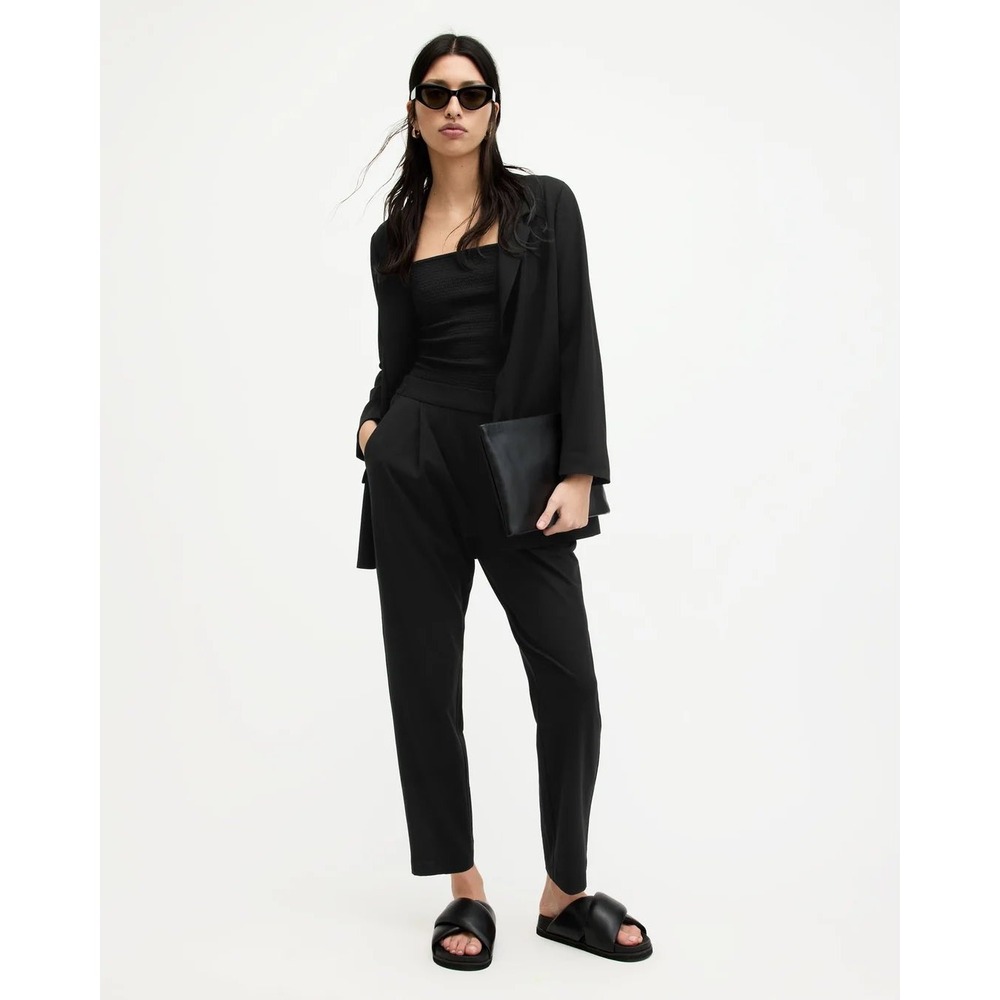 AllSaints Aleida Jersey Trousers Black Pleated Tapered Pants WT111V US 8